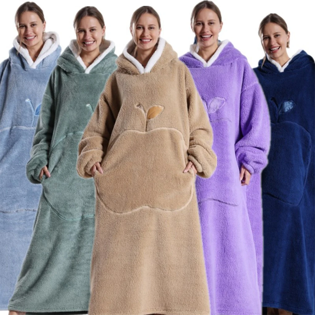 Super Long Flannel Blanket Pyjamas with Sleeves Winter Hoodies Sweatshirt Women Men Pullover Fleece Giant Oversized