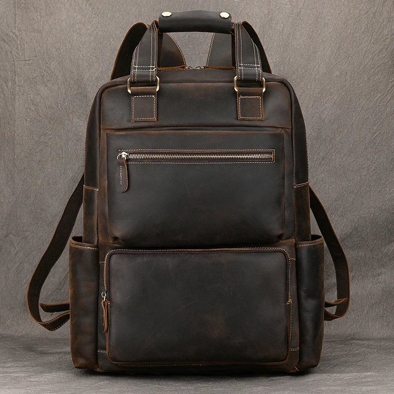 Men\'s Backpack Crazy Horse Leather Big Capacity Bagpack Fit 17\