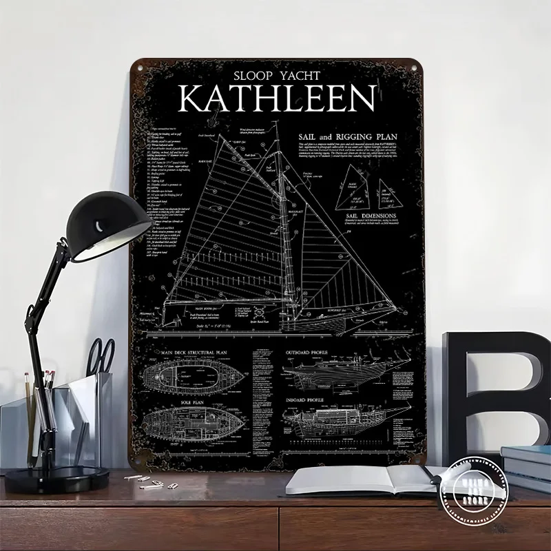 Sloop Yacht Kathleen Plans Metal Poster Custom Wall Art Retro Vintage Tinplate Signs for Man Cave Modern Home Decoration Luxury