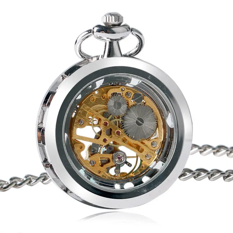 Montre de poche Seton à face ouverte pour homme, boîtier argenté, modules, mécanique, montre à remontage automatique, montre Fob avec JOfraîchement