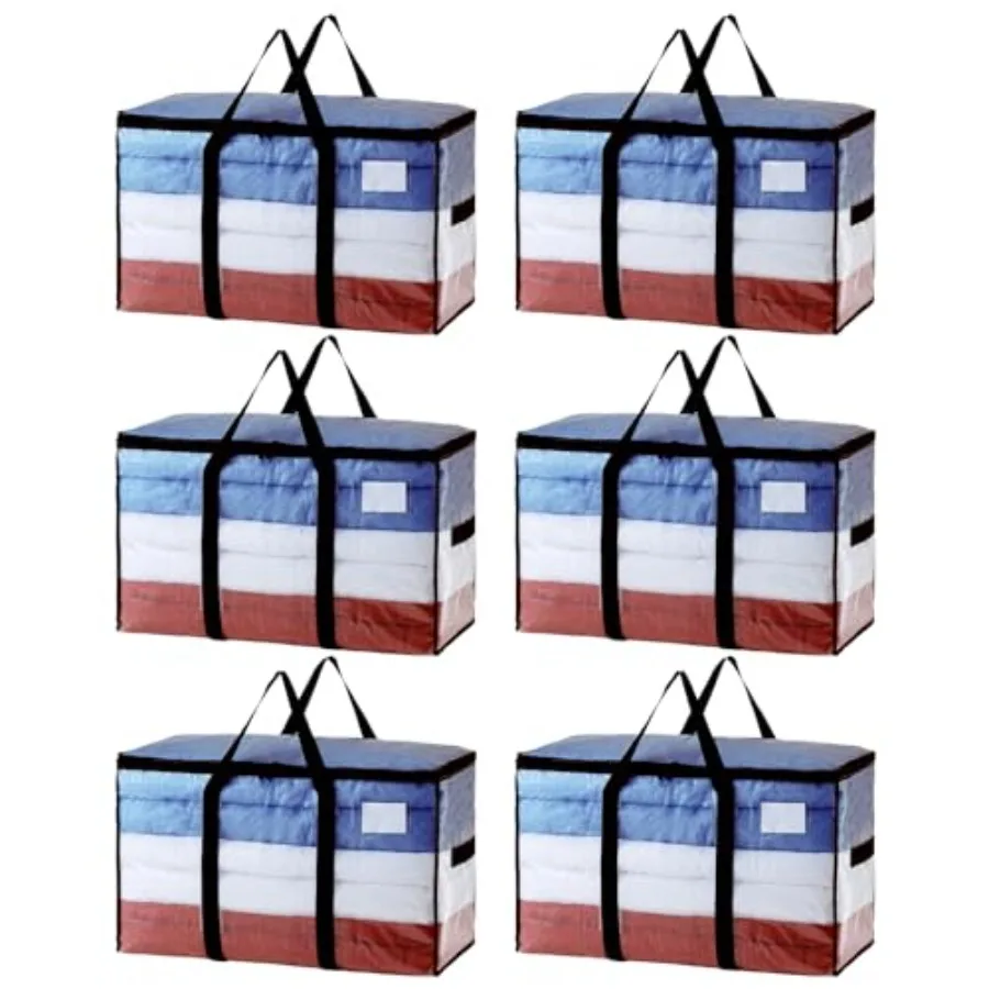 Extra Large Moving Bags, 6 Pack Heavy Duty Totes For Storage with Visible Window, Wrap Around Handles, Storage Bags for Space S
