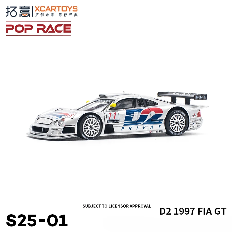 Xcartoys x POP RACE 1:64 D2 1997 FIA CLK Carro modelo fundido a prata