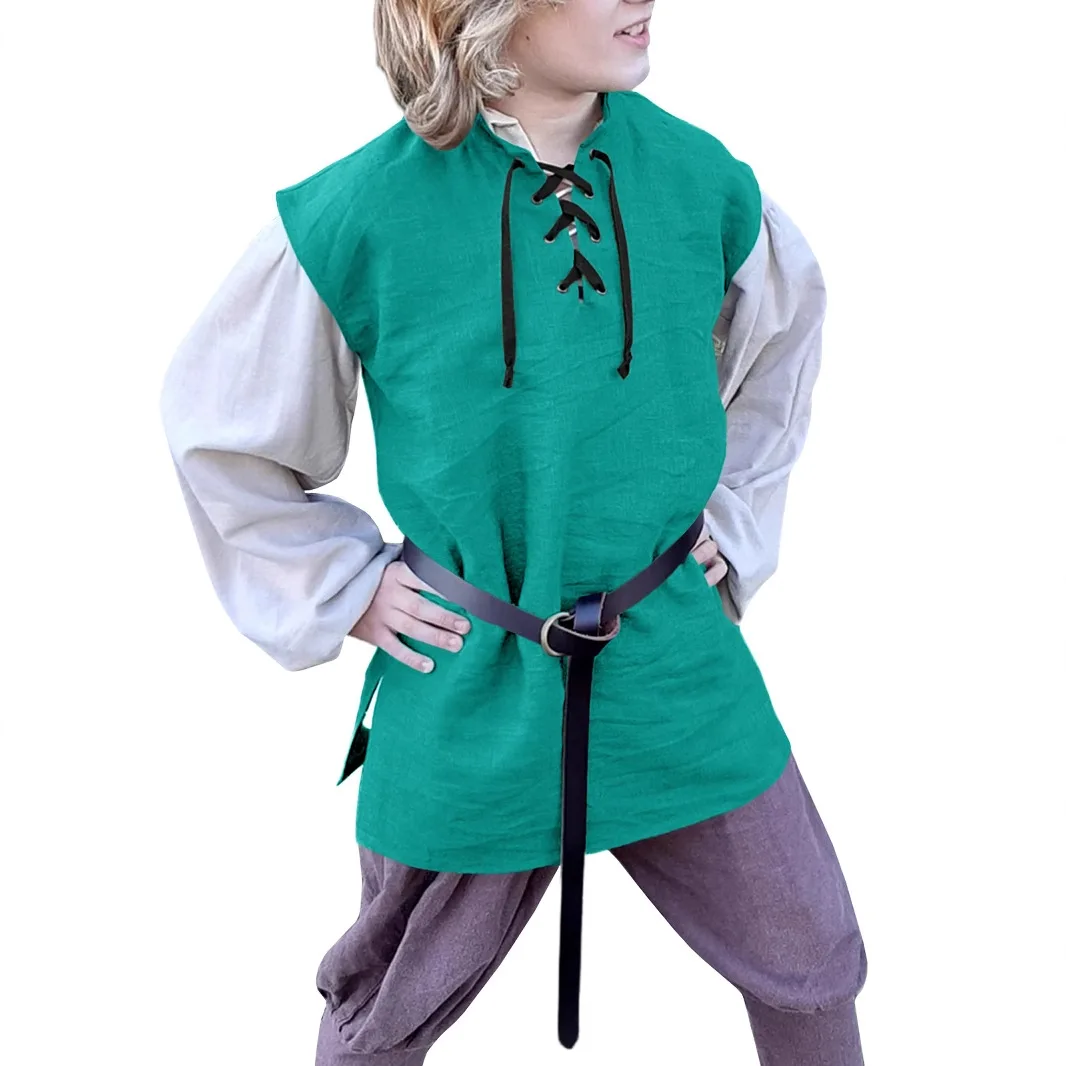 

Children Boys Girl Medieval Renaissance Grooms Pirate Tunic Top Larp Costume Lace Up Shirt Middle Age Viking Cosplay Warrior Top