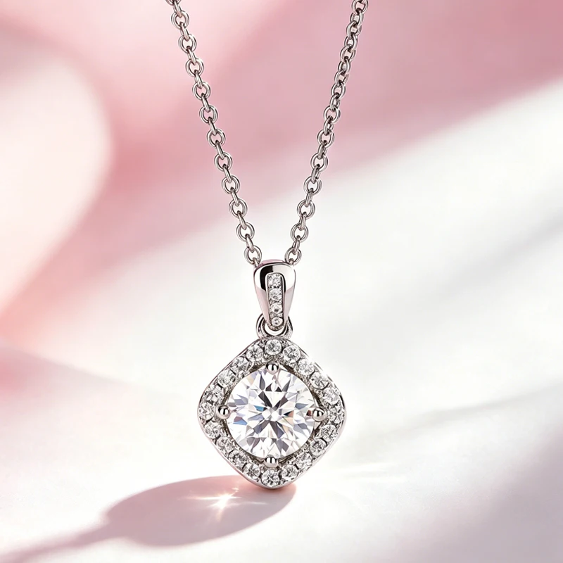 Modische 1-Karat-Moissanit-Halskette aus 925er Sterlingsilber mit GRA-Zertifikat, runder Anhänger, exquisiter Schmuck für Hochzeiten und Partys – Detail 7