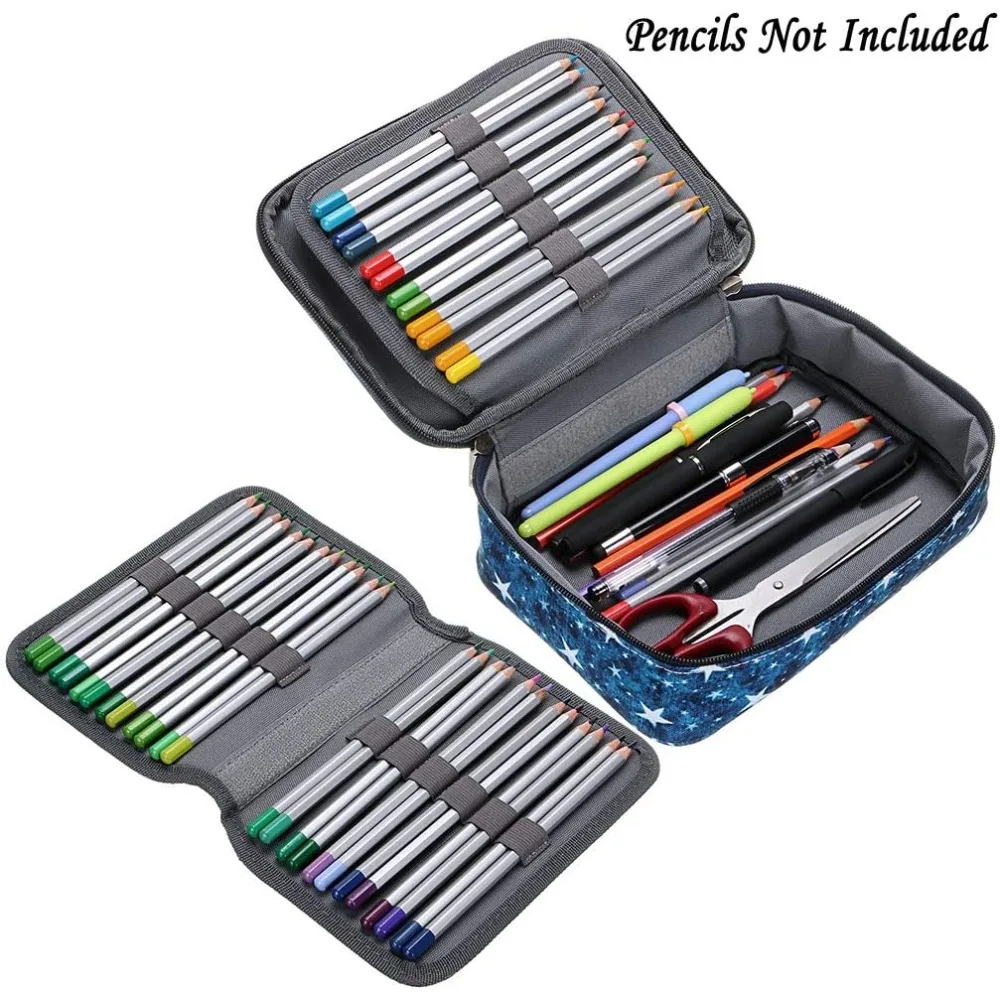 BTSKY ซิปปากกาดินสอพร้อมรูปแบบ-เครื่องเขียนอเนกประสงค์กระเป๋าดินสอ 36 ช่องยืดขนาดใหญ่สำหรับดินสอสี 72 สี