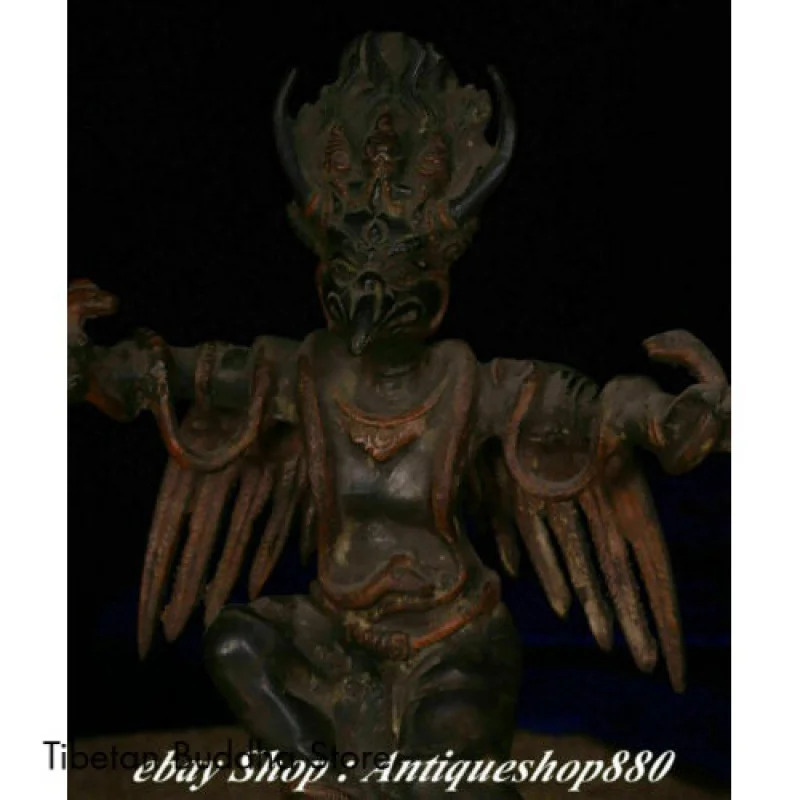 Tibet Buddhism Bronze Painting Redpoll Winged Garuda Bird Eagle Buddha Statue