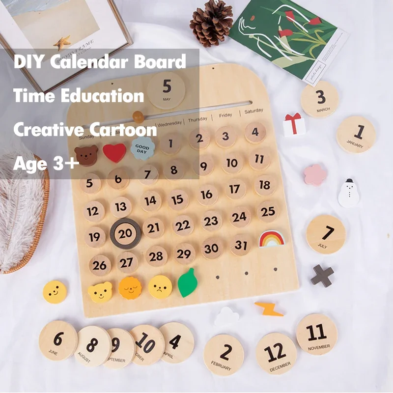 التقويم الخشبي ألعاب تعليمية مبكرة المعرفية عطلة سجل الحياة مذكرة قلادة INS غرفة الاطفال ألعاب خشبية هدية الأطفال الشمال