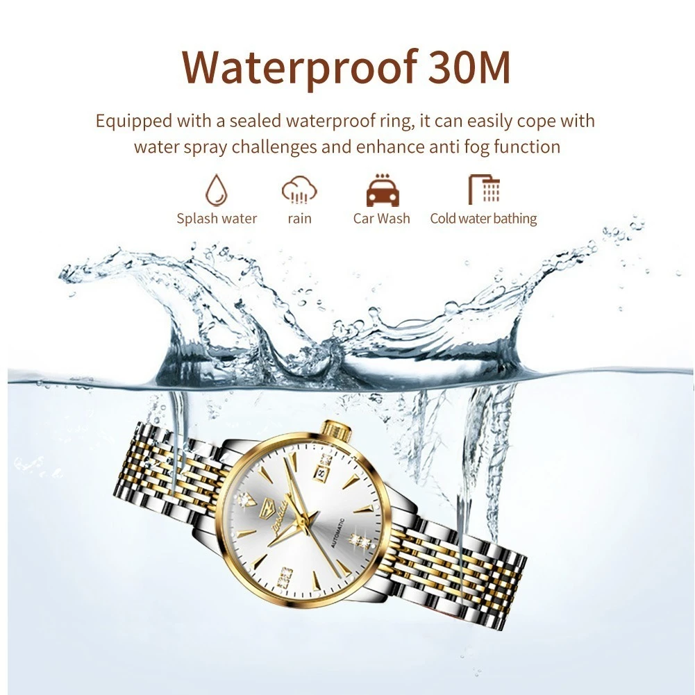 JSDUN 8943 기계식 패션 시계 선물 스테인레스 스틸 시계 밴드 라운드 다이얼 손목 시계 달력