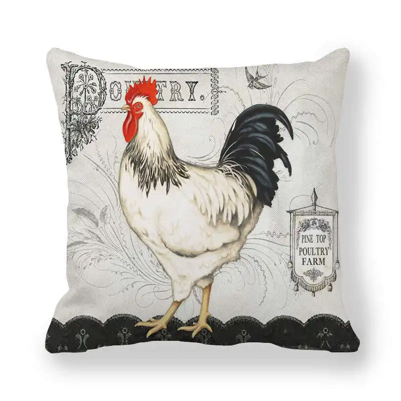 Interesting Hen Cock Print Pattern Cushion Cover for Home Living Room Sofa Decoration Square Polyester Pillow 45x45cm