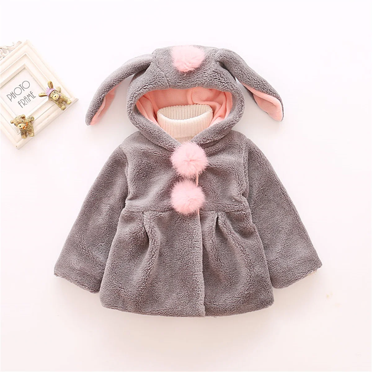 Winter Baby Fleece Coat Girl Cute Ears Hooded Artificial Fur Clothes Children'S Warm Versatile Jacket