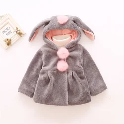 Winter Baby Fleece Coat Girl Cute Ears Hooded Artificial Fur Clothes Children'S Warm Versatile Jacket