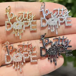5 Pcs Cubic Zirconia Paved Pretty Dope Words Charms Bling Pendant For Woman Bracelets Necklace Bangle Handcraft Jewelry Making