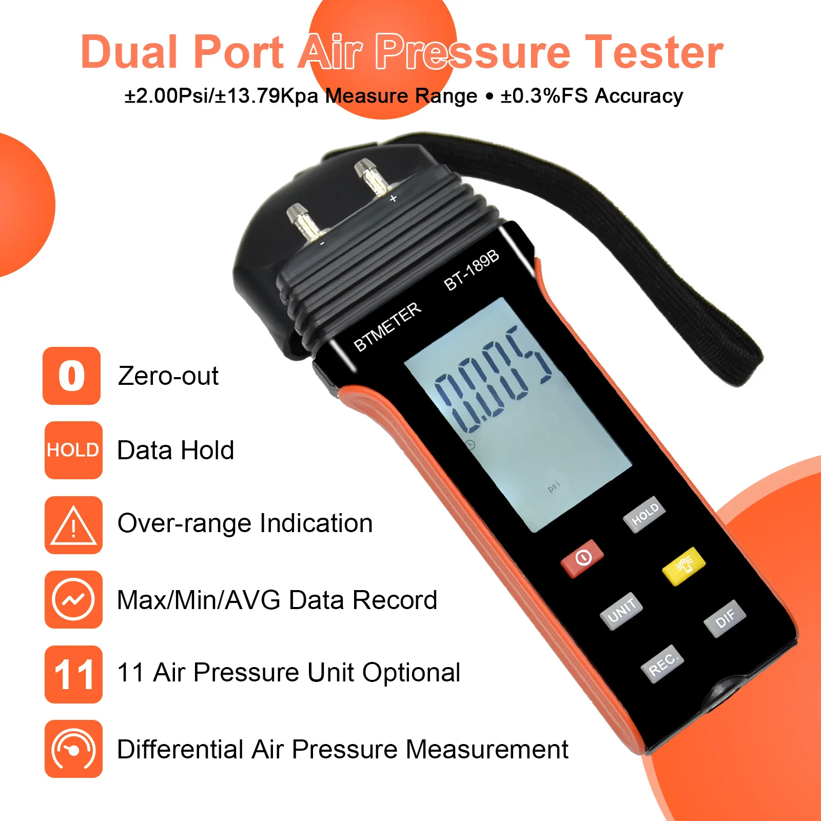 Digital Differential Pressure Gauge Portable HVAC Manometer Air Gas Pressure Tester 11 Units ±2.109kg/cm² High Precision DIF