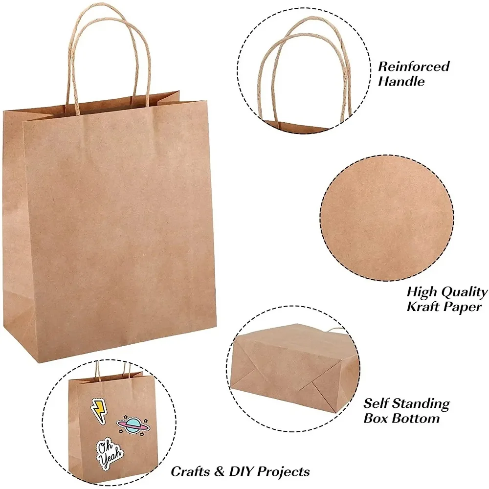 20PCS Kraft Gift Bags With Handle Wedding Birthday Party Favor Bags For Small Shopping Retail Merchandise Bags