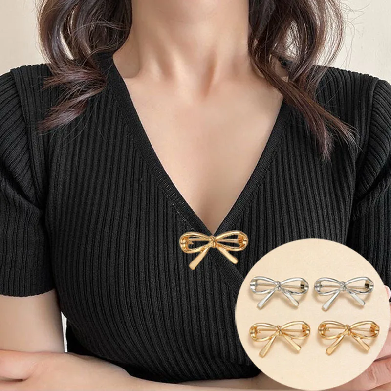 

2PCS Creative Cute Bowknot Hollow Metal Brooch Simple Anti-Exposure Clothing Sweater Hoodie Suit Bag Scarf Hat Accessories