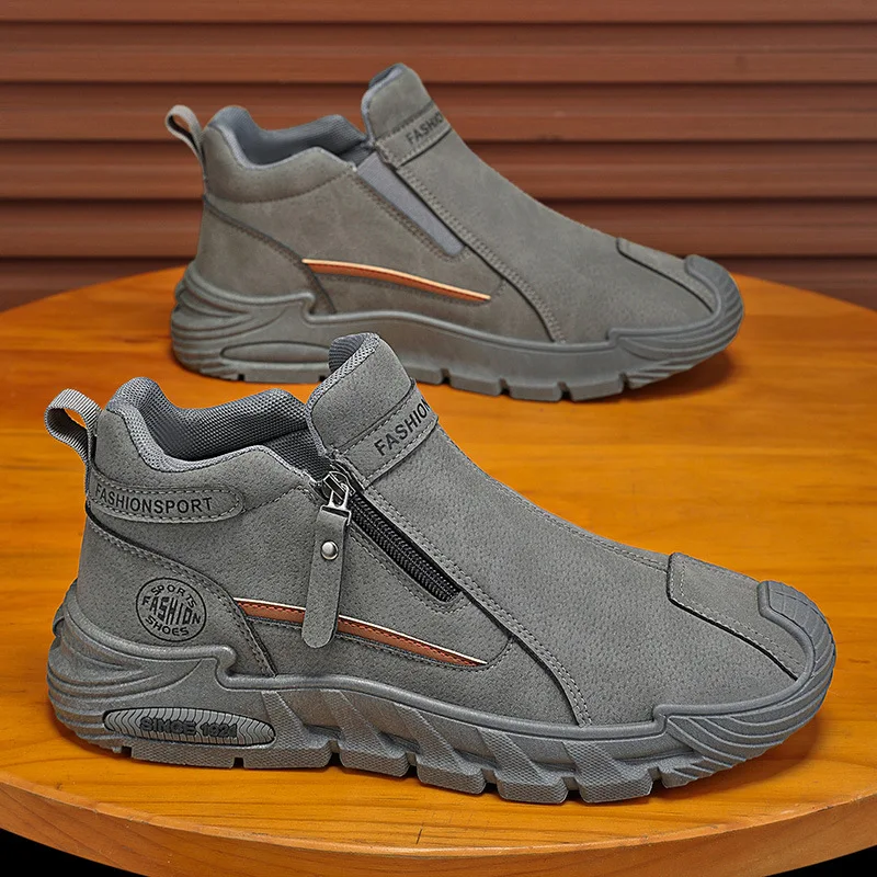 Botas Cortas Casuales con Cierre de Cremallera para Hombre, Zapatos Deportivos para Senderismo al Aire Libre, Modernos, Cómodos, con Puntera Ancha para Caminar