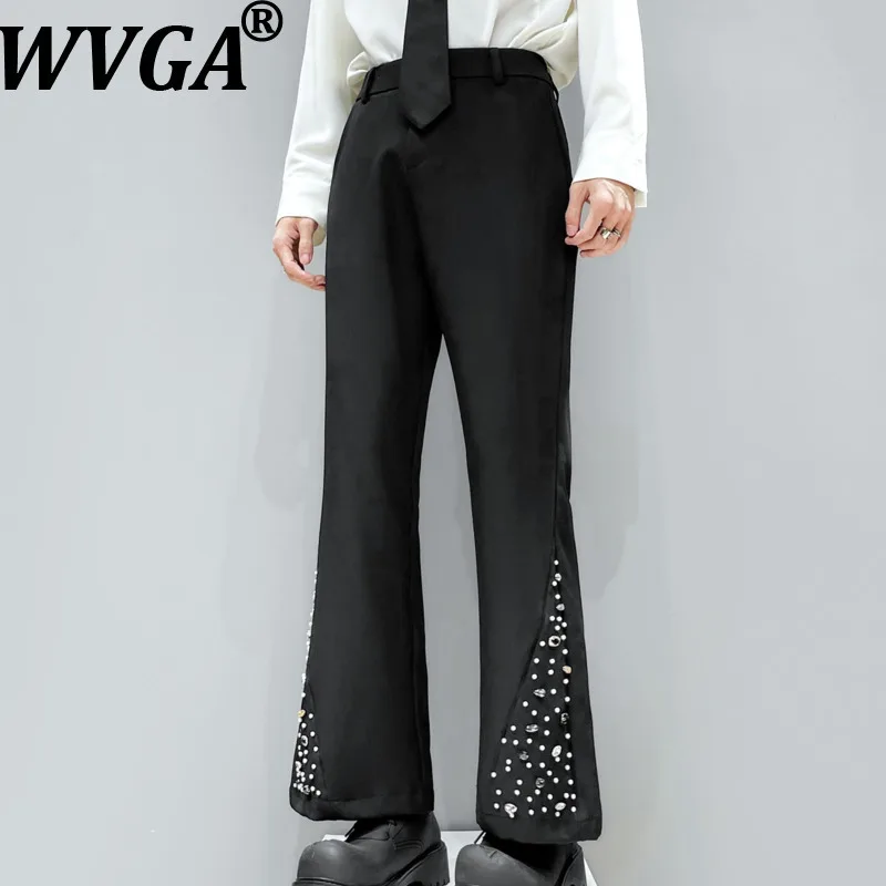 

WVGA Spring Autumn New Men Tide Niche High-End Darkwear Beaded Flared Trendy Chic Casual Personality Straight Suit Pants W16800