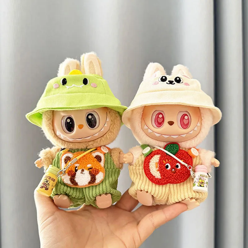 

17cm Mini Plush Doll's Clothes Bib Pants Fruit Animal Labubu I II Idol Dolls Sitting Party Clothing Outfit Overalls Accessories