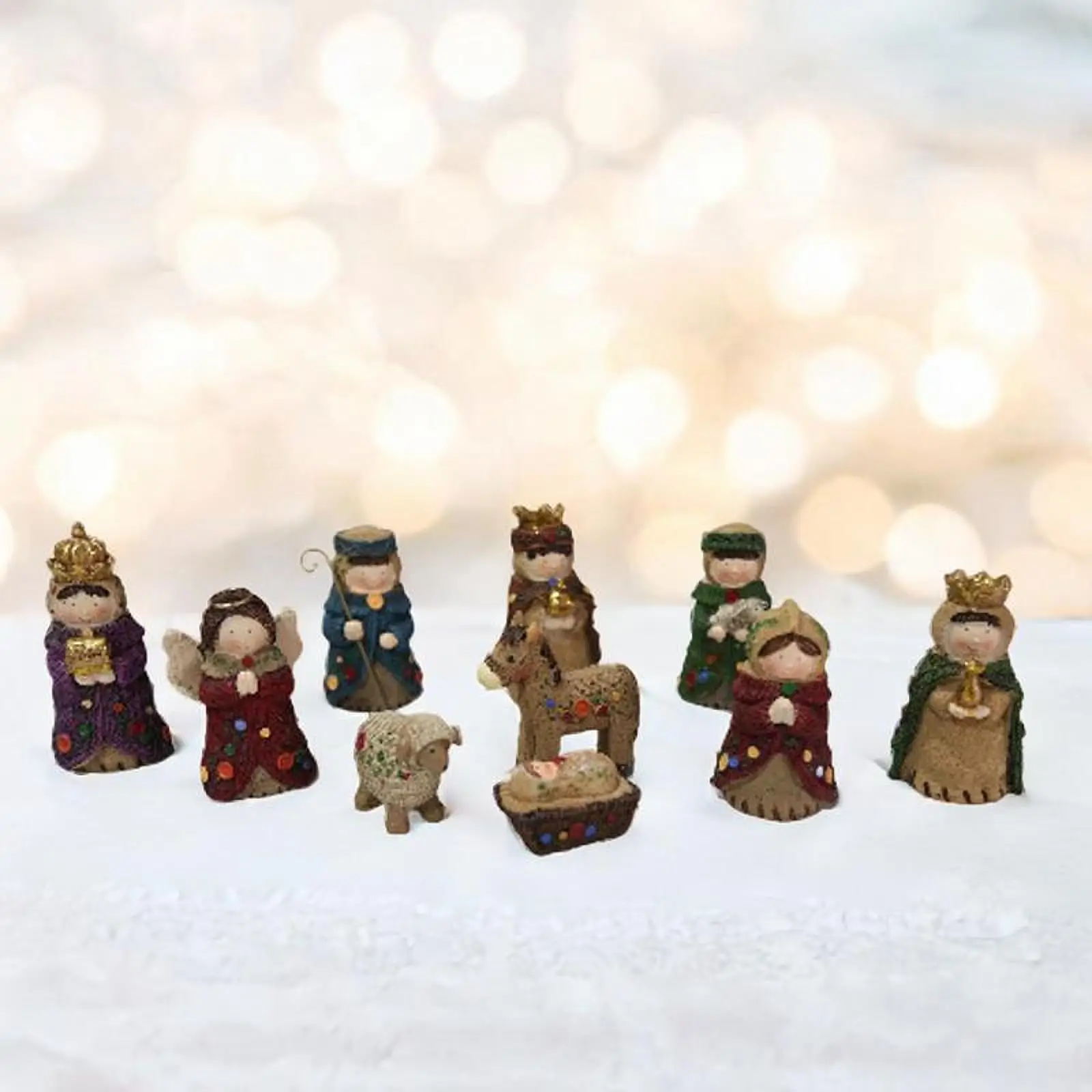 

10 Pieces Christmas Figurines Nativity Set Sculpture Small Christian Resin