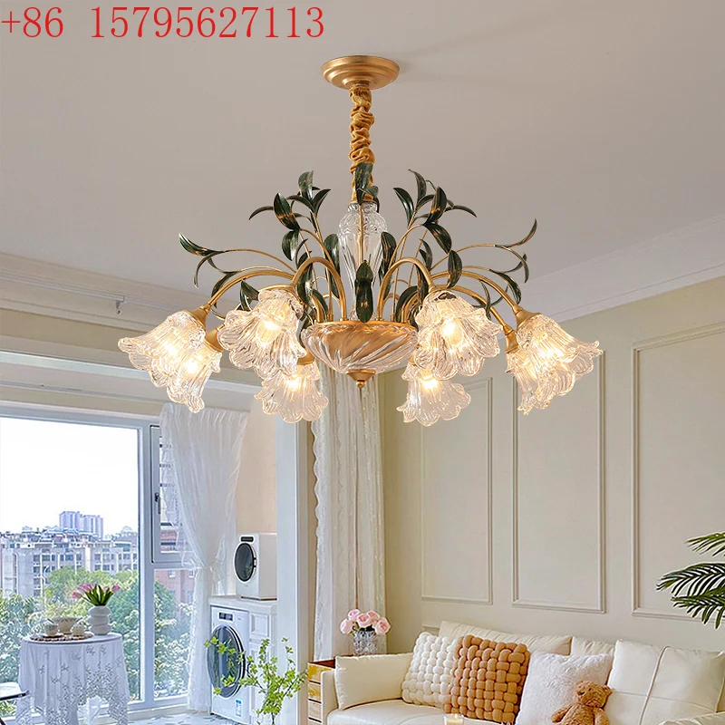 

French homestay crystal glass cover wrought iron medium and ancient style American retro warm restaurant light