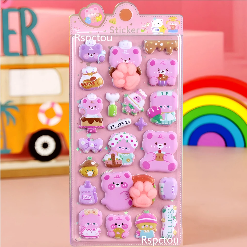 4 stks Kawaii Cartoon Roze Beer Knijpbare Billen Stickers Grappige Creatieve Decompressie Speelgoed Bubble Decal DIY Laptop Telefoon Sticker