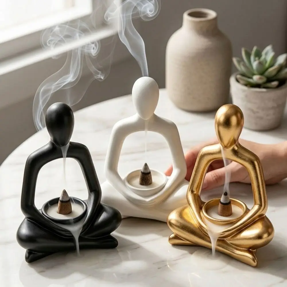 Minimalist Abstract Meditating Figurine Incense Burner 3D Printed Zen Chinese Style Yoga Statue Incense Holder Cross Legged