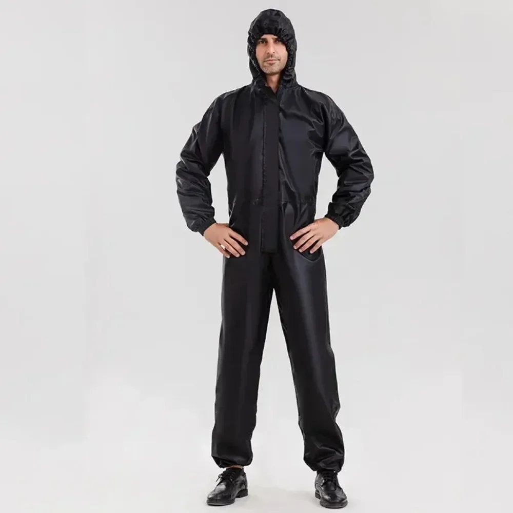 One-Piece Motorcycle Raincoat Conjoined Adult Thickened Raincoat Waterproof Running Poncho Hooded Men Women Oversized Rain Suit