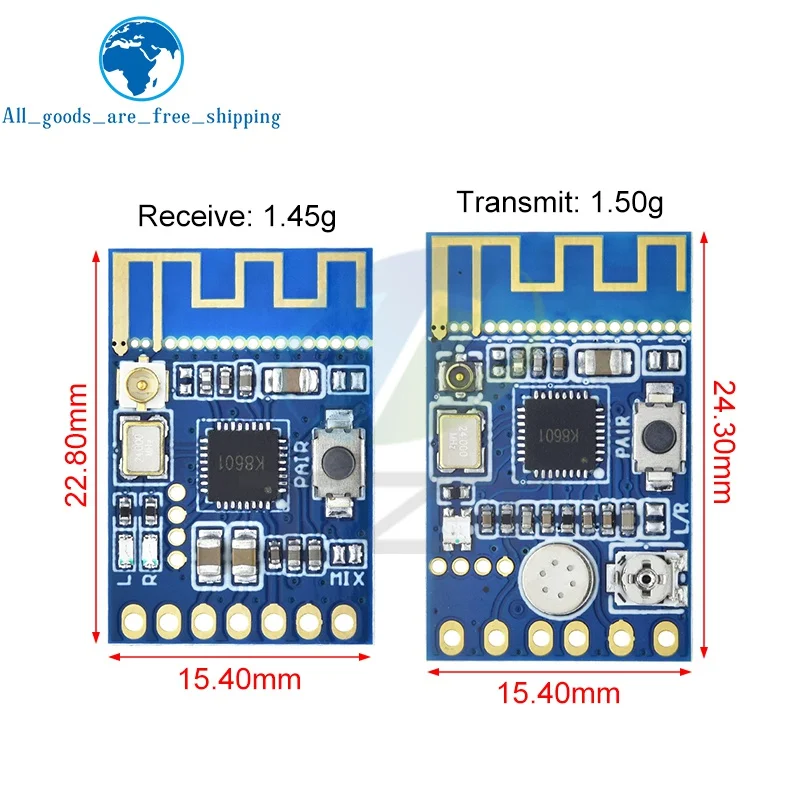 โมดูลรับส่งสัญญาณไมโครโฟน 2.4G 20Hz-20KHz โมดูลบอร์ดรับส่งสัญญาณ RF เสาอากาศในตัว