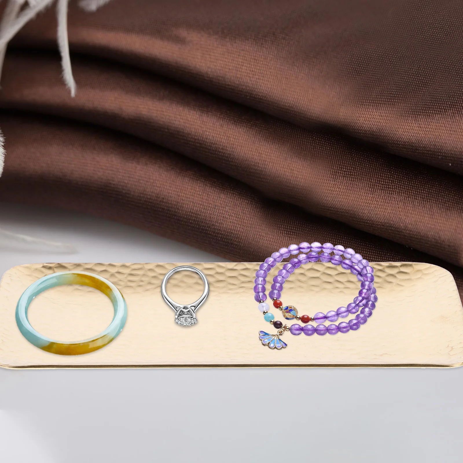 

Stainless Steel Jewelry Tray Organizer Dish for Rings Earrings Bracelets Necklaces Cosmetics Perfumes Bathroom Vanity Dresser