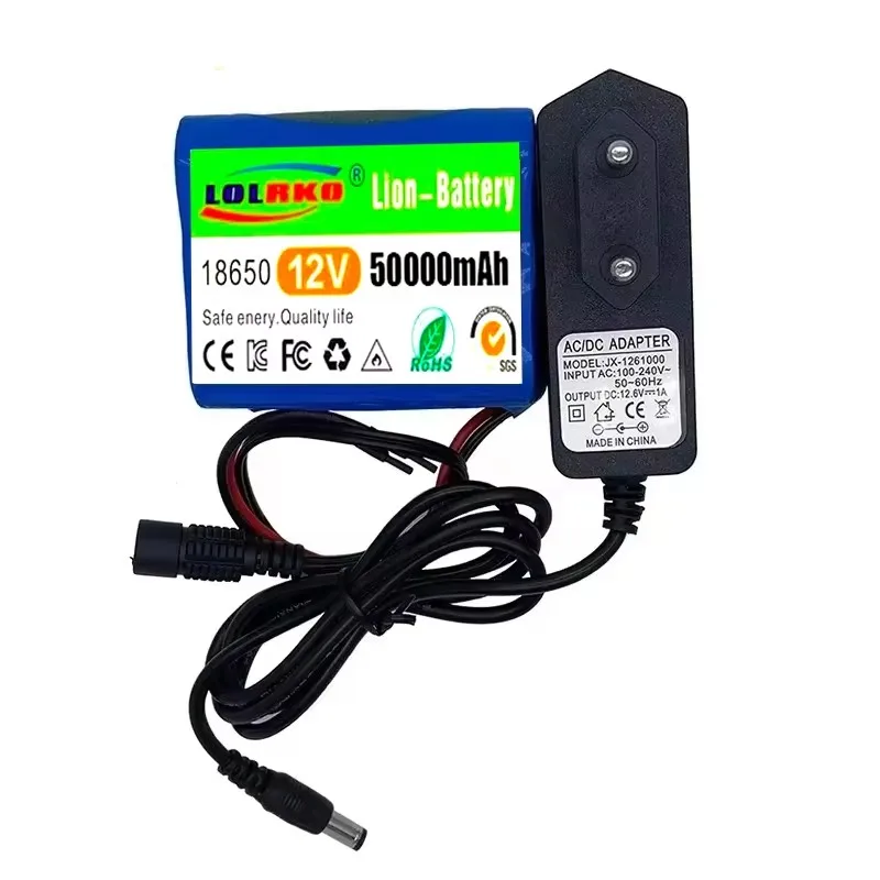 12V 50000mah battery 18650 Li-ion 50Ah Rechargeable batteries with BMS Lithium Battery packs Protection Board +12.6V Charger