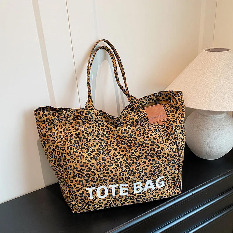 

Leopard Print Tote Bag for Women, Letter Pattern Large Shoulder Bag, Spacious Casual Shopping Purse for Work & Travel