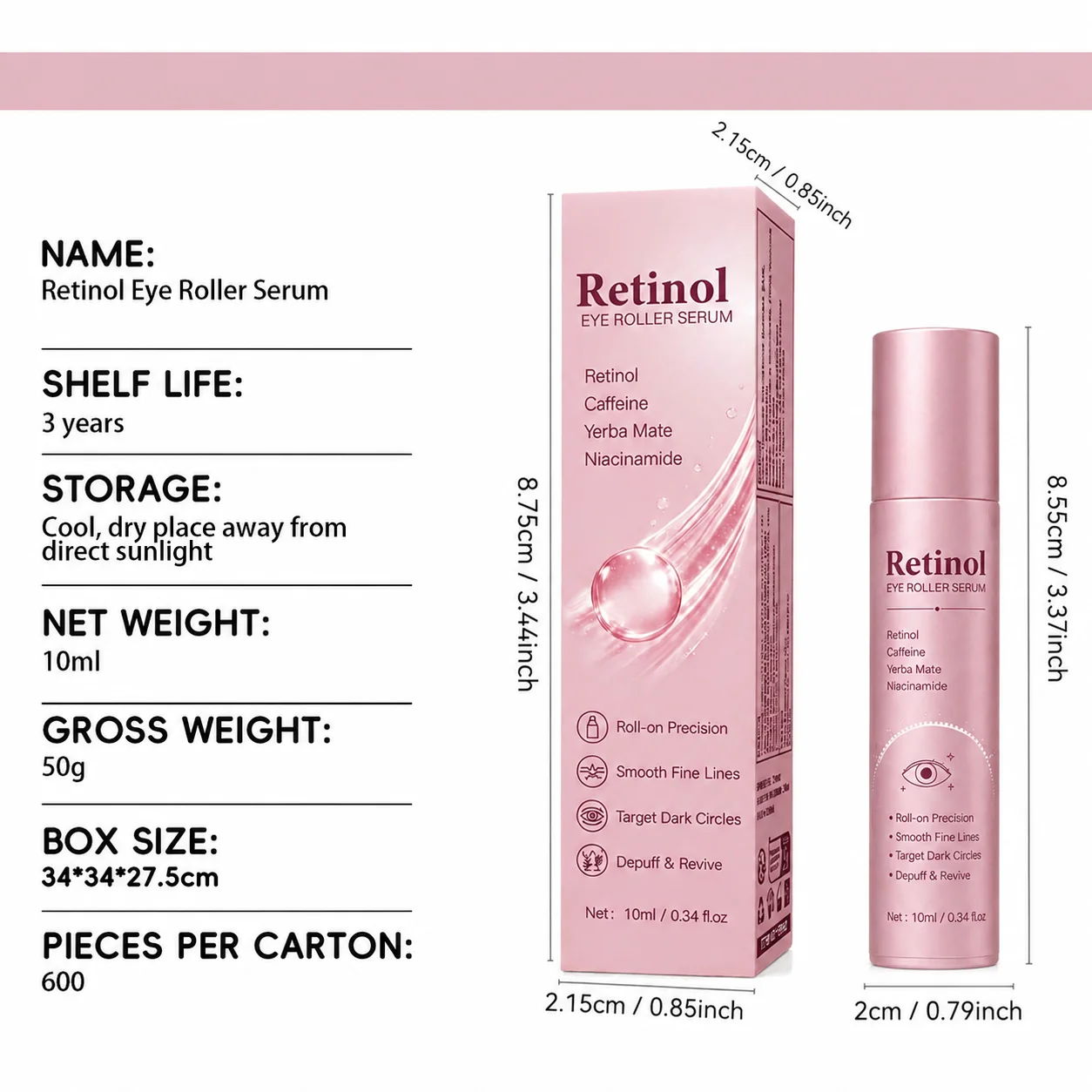 10ml Retinol EyeRoller Serum Anti Aging Roll-on Eye Serum for Fine Lines Wrinkles Dark Circles Puffiness Firming
