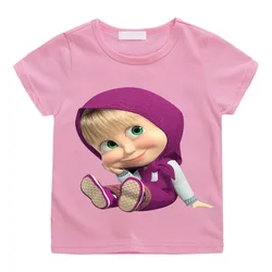 Camiseta de mashas anime para meninas e meninos, roupas casuais engraçadas, tops de bebê, camiseta de manga curta infantil, camiseta dos desenhos animados, verão