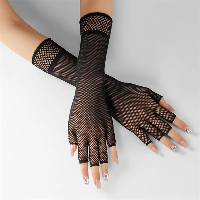 

Long Black Fishnet Gloves Halloween Women Sexy Mesh Lace Fingerless Gloves Girls Dance Gothic Punk Rock Festival Gloves Mittens