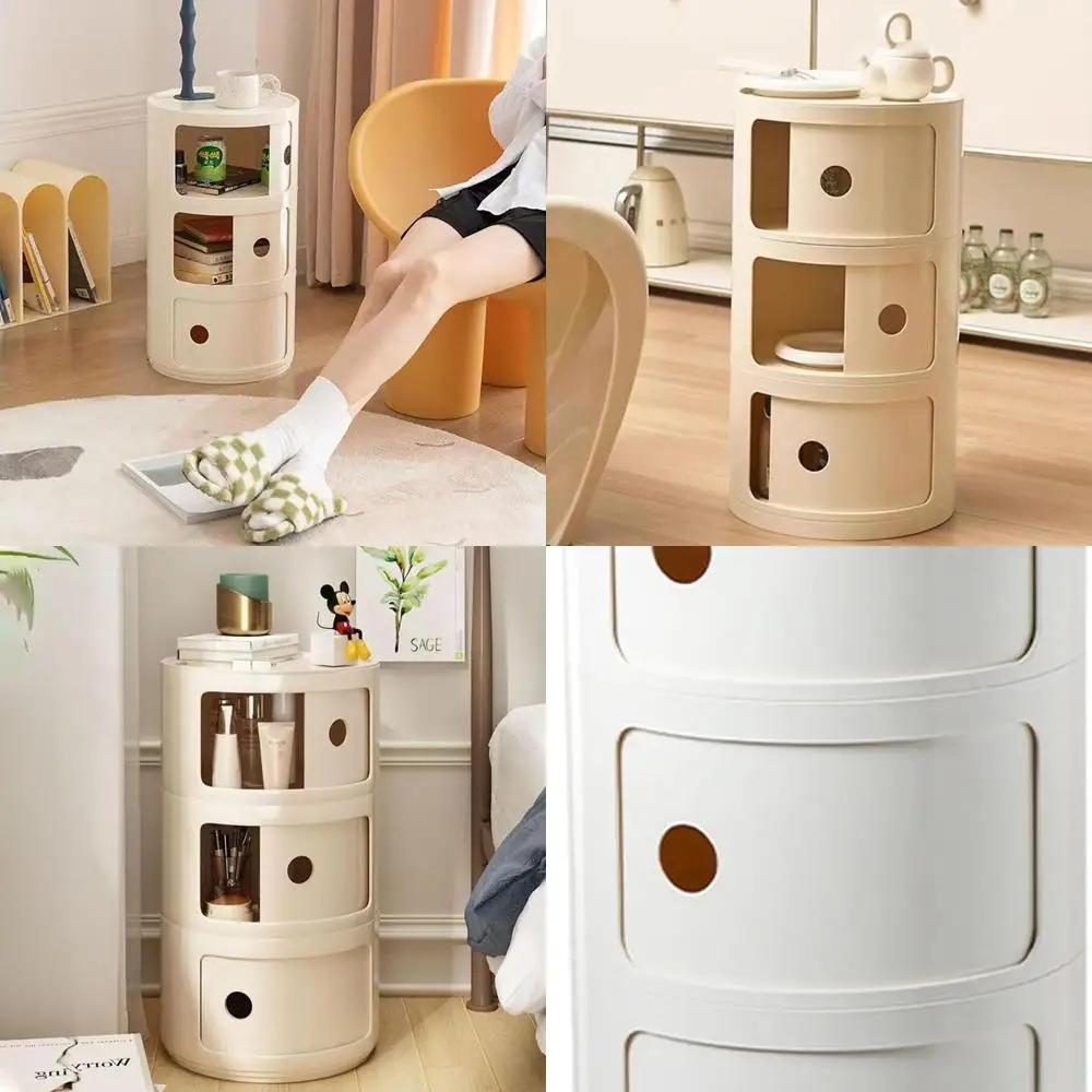 

White 3-Tier Round Side Table with Drawer for Storage, Ideal for Home Use in Various Rooms