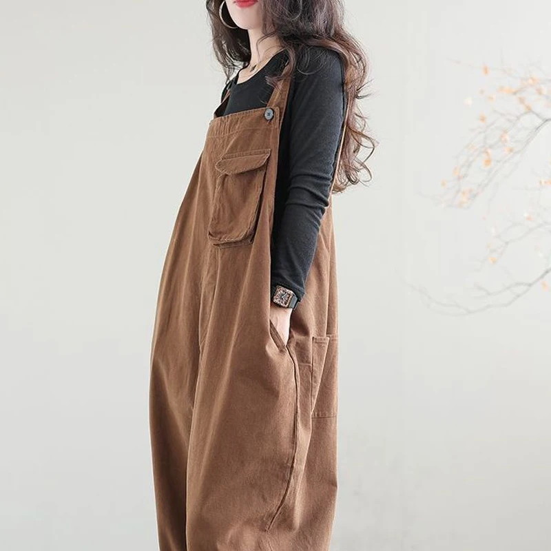 Vintage Oversized Pockets Streetwear Casual Rompers Spring Autumn Women\'s Korean Baggy Haren Overalls Jumpsuit Outfits Clothing