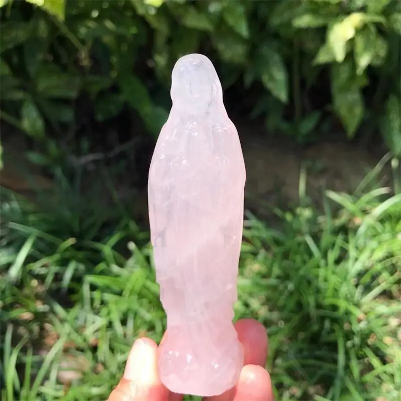 

Natural Rose Quartz Madonna Carving Statue Reiki Healing Crystal Home FengShui Decoration Gifts 1PCS