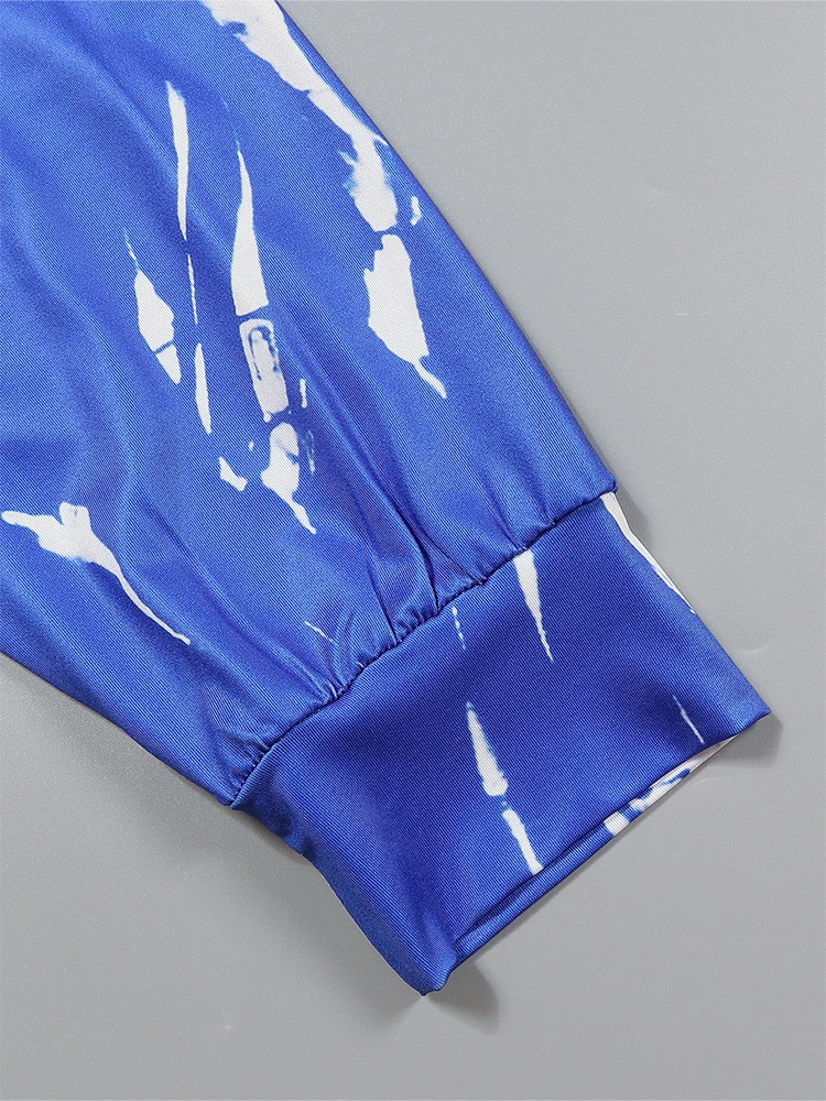 Plus Size Women's Tie Dye 3D Printed Pockets Long Sleeve Dress Knee Bohemian V Neck Vintage Women's Midi Party Dresses