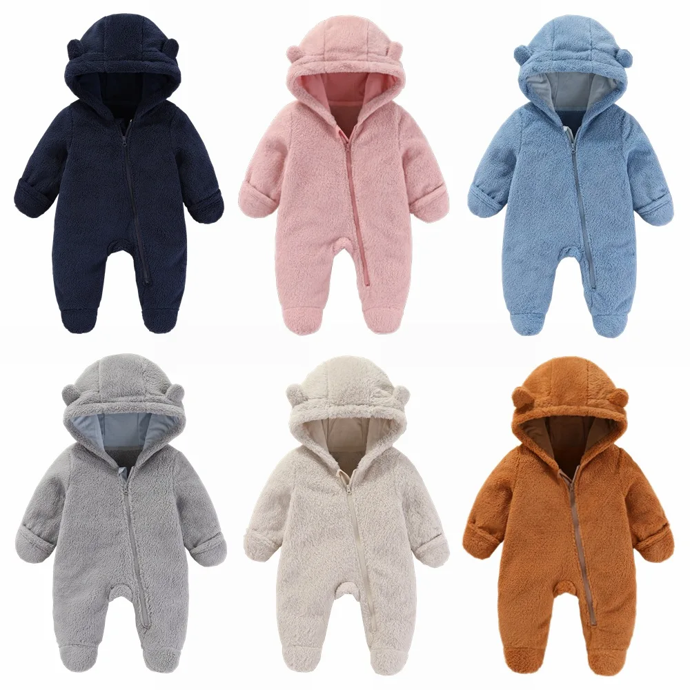 Winter Baby Boy Girl Romper Hooded Infant Jumpsuit Overalls Thicken Warm Children Clothing Super Soft Toddler Sleepwear A1261