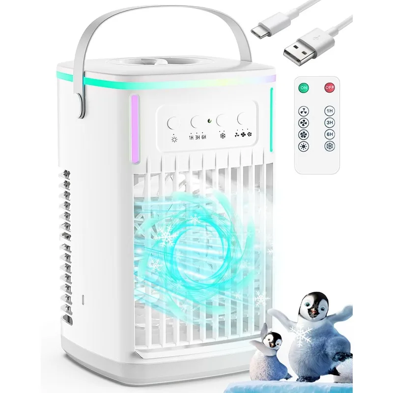 

Портативный вентилятор кондиционера с пультом дистанционного управления, бак 1500 мл, таймер 1–6 часов, 3 скорости ветра, персональный мини-охладитель воздуха с увлажнителем