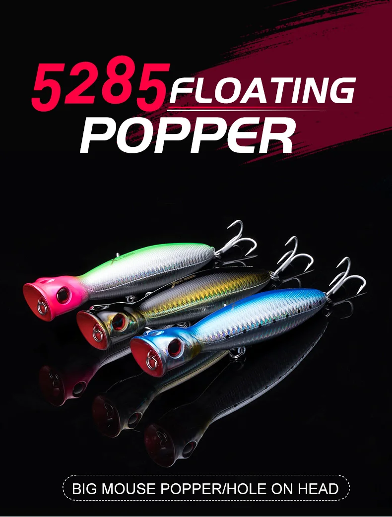 Kingdom Floating Popper Angelköder 80 mm 9,5 g 100 mm 16 g 130 mm 36 g TopWater Kunstköder Harter Wobbler zum Angeln auf Barschforellen – Detail 2