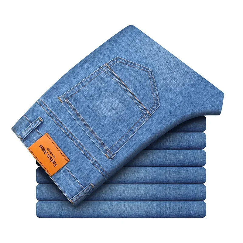Man Pants Office Business Jeans Men Classic Blue Black Cotton Stretch Straight Denim Pants Male Brand Trousers
