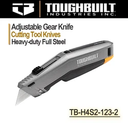 TOUGHBUILT TB-H4S2-123-2 Adjustable Gear Knife Heavy-Duty Full Steel Heavy Duty Retractable Utility Knife Cutting Tool Knives