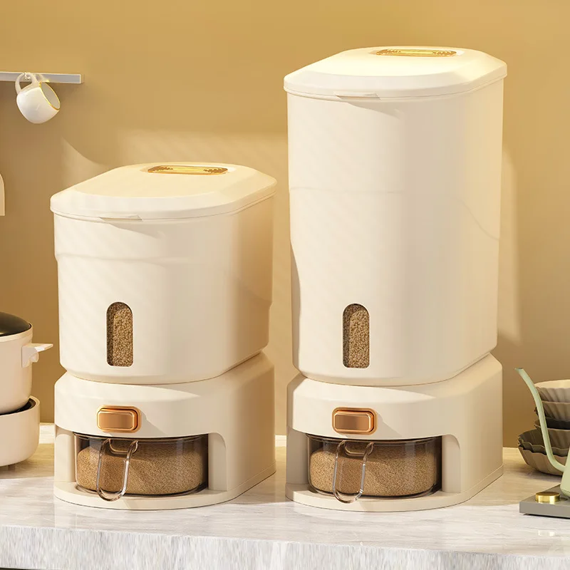

Пищевой контейнер для риса с дозатором в одно касание — герметичная кухонная корзина для зерна для риса, муки и сухих продуктов, влаги и насекомых