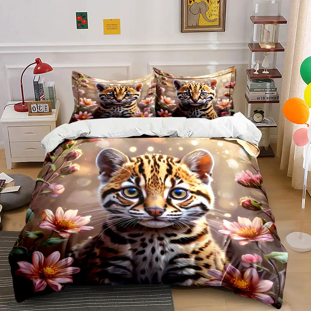 Leopard Art Set for Decoration Bedding Set with 1 Duvet Cover 2 Pillowcases Single Double King Queen, Gift