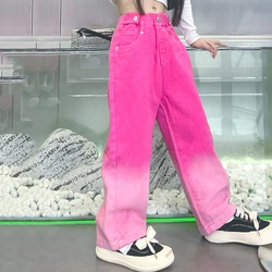 Girls High Waist Dyed Gradient Wide Leg Pants 2024 Spring Summer Versatile Tank Top kids girl Straight Leg Jeans