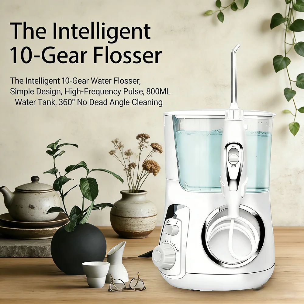 

Настольный ирригатор для полости рта 800 мл, 10 режимов, 5 насадок, электрический, для домашнего ухода за зубами, свежее дыхание