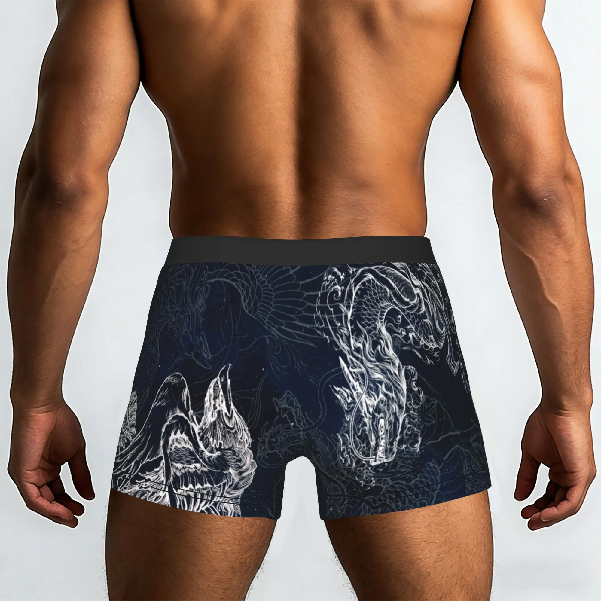 Traditional Dragon Phoenix Line Art  Underpants Breathbale Panties Man Underwear Print Shorts Boxer Briefs