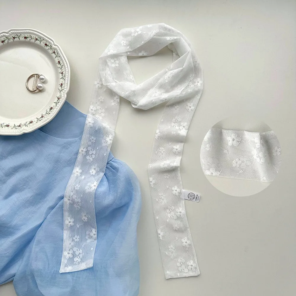 

Sweet Flower Retro Lace Neck Strap Dressing Decoration Transparent Hair Band Korean Style Neckerchief Long Ribbon Ladies/Girls