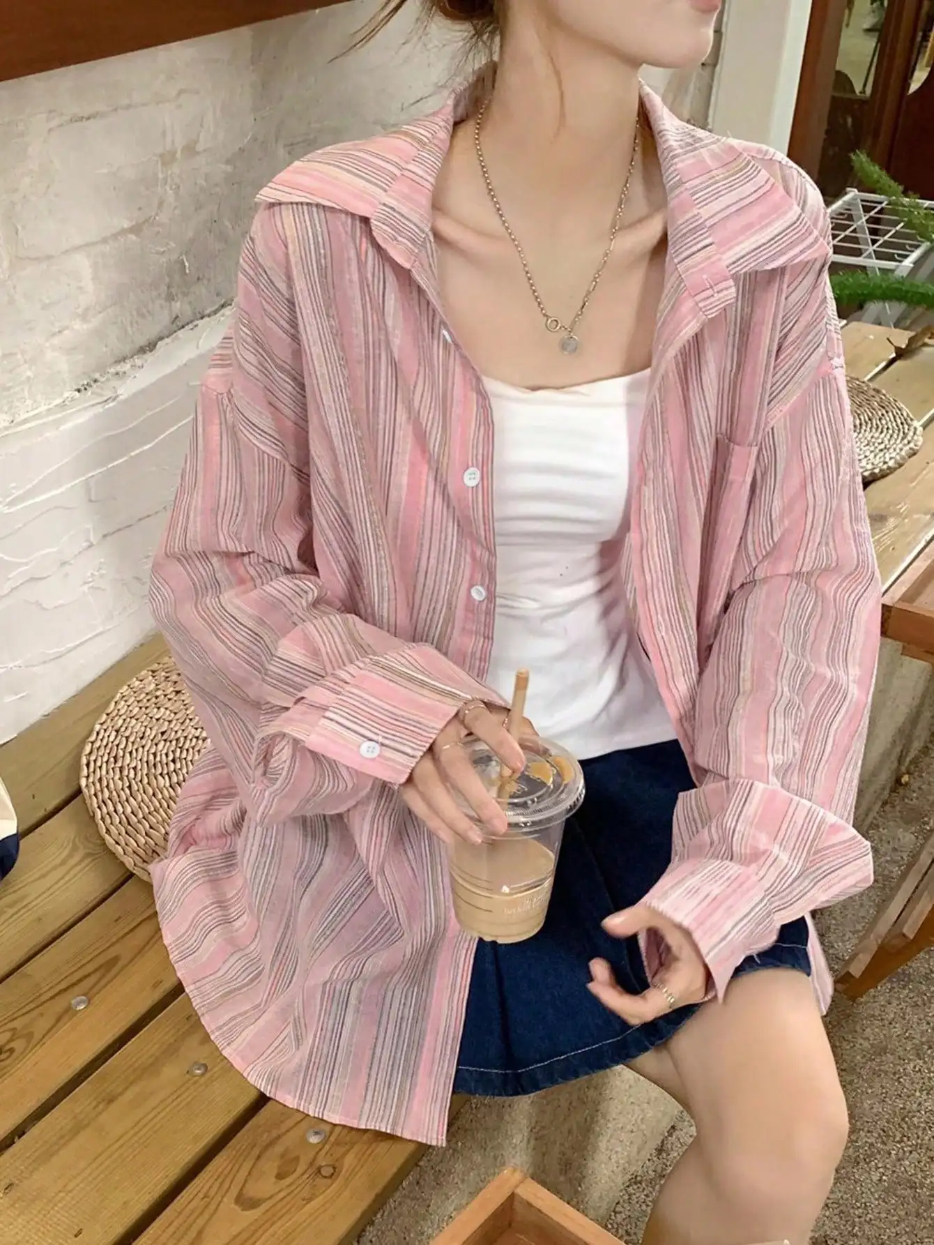 Korean Chic Spring 2025 New Casual Loose Stripesd Lazy Sunscreen Units